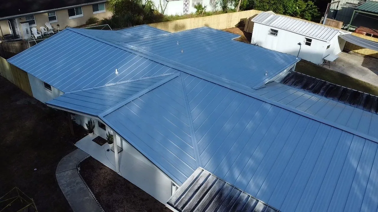 New standing-seam metal roof photographed from above